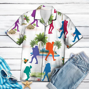 Colorful Hiking With Palm Trees Hawaiian Shirt, Hawaiian For Gift