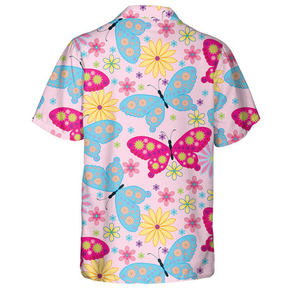 Hand Drawn Funny Flowers And Butterflies Hawaiian Shirt, Hawaiian For Gift