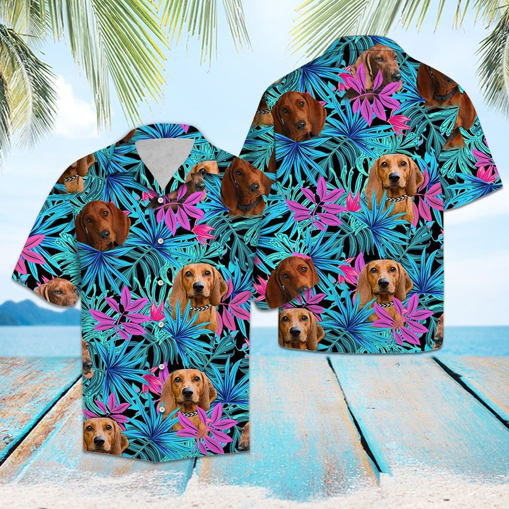 Tropical Redbone Coonhound Vintage Style Hawaiian Shirt,Hawaiian Shirt Gift, Christmas Gift