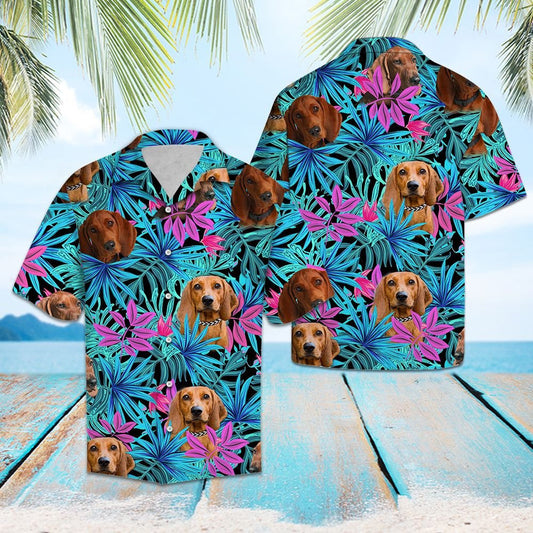Tropical Redbone Coonhound Vintage Style Hawaiian Shirt,Hawaiian Shirt Gift, Christmas Gift