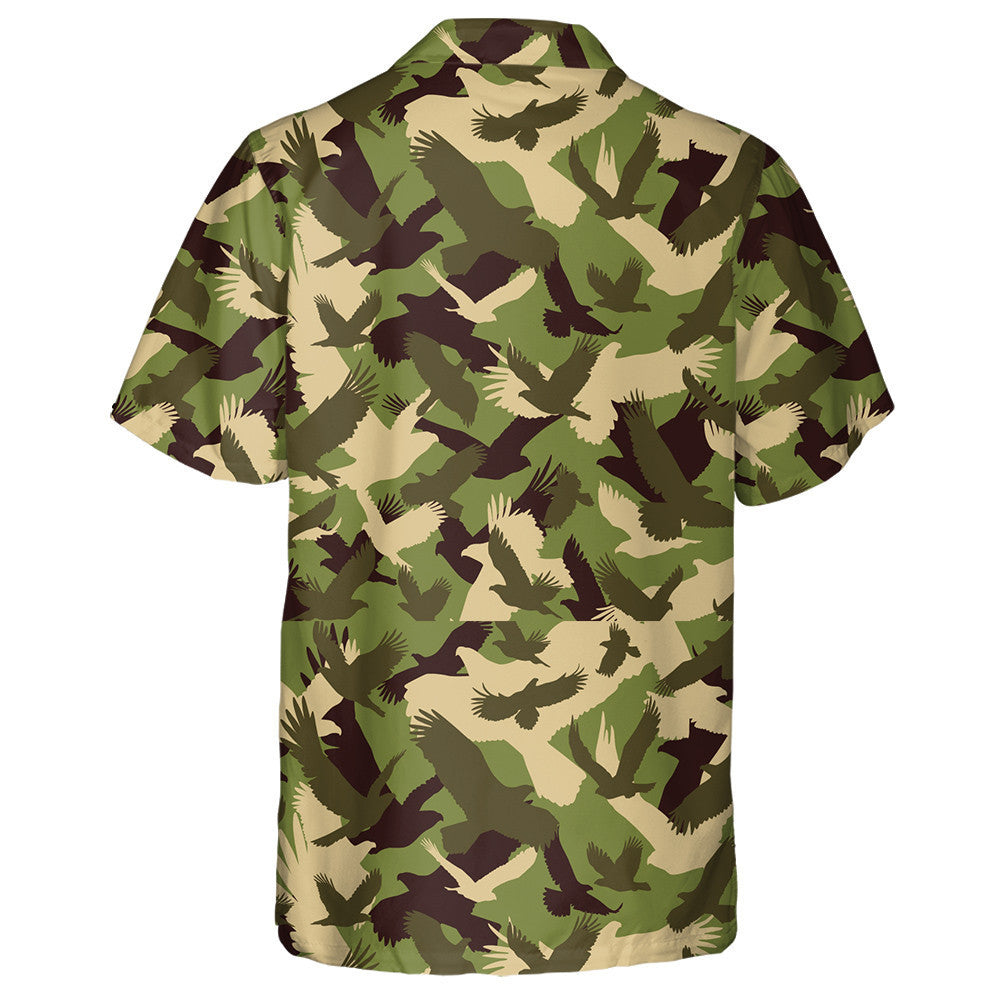 Military Green Camouflage With Eagles Pattern Hawaiian Shirt,Hawaiian Shirt Gift, Christmas Gift