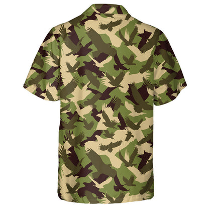 Military Green Camouflage With Eagles Pattern Hawaiian Shirt,Hawaiian Shirt Gift, Christmas Gift