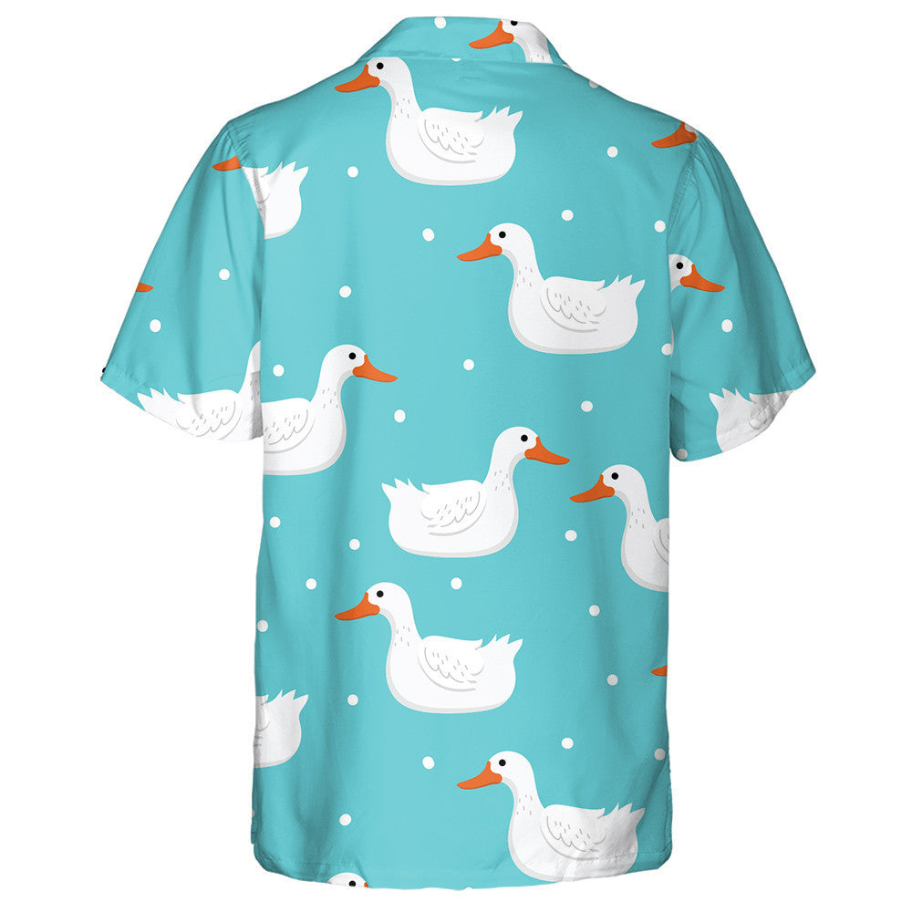 Hand Drawn White Duck And Snow Dot Hawaiian Shirt, Hawaiian Shirt Gift, Christmas Gift