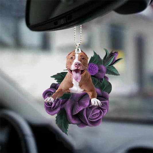 Pitbull In Purple Rose Car Hanging Ornament, Car Ornament Gifts, Christmas Decoration