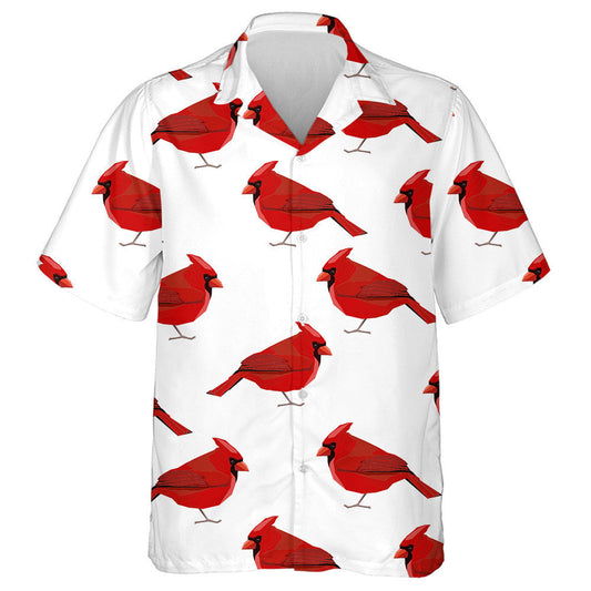 Wildlife Red Cardinal Bird On White Hawaiian Shirt, Hwaiian For Gift