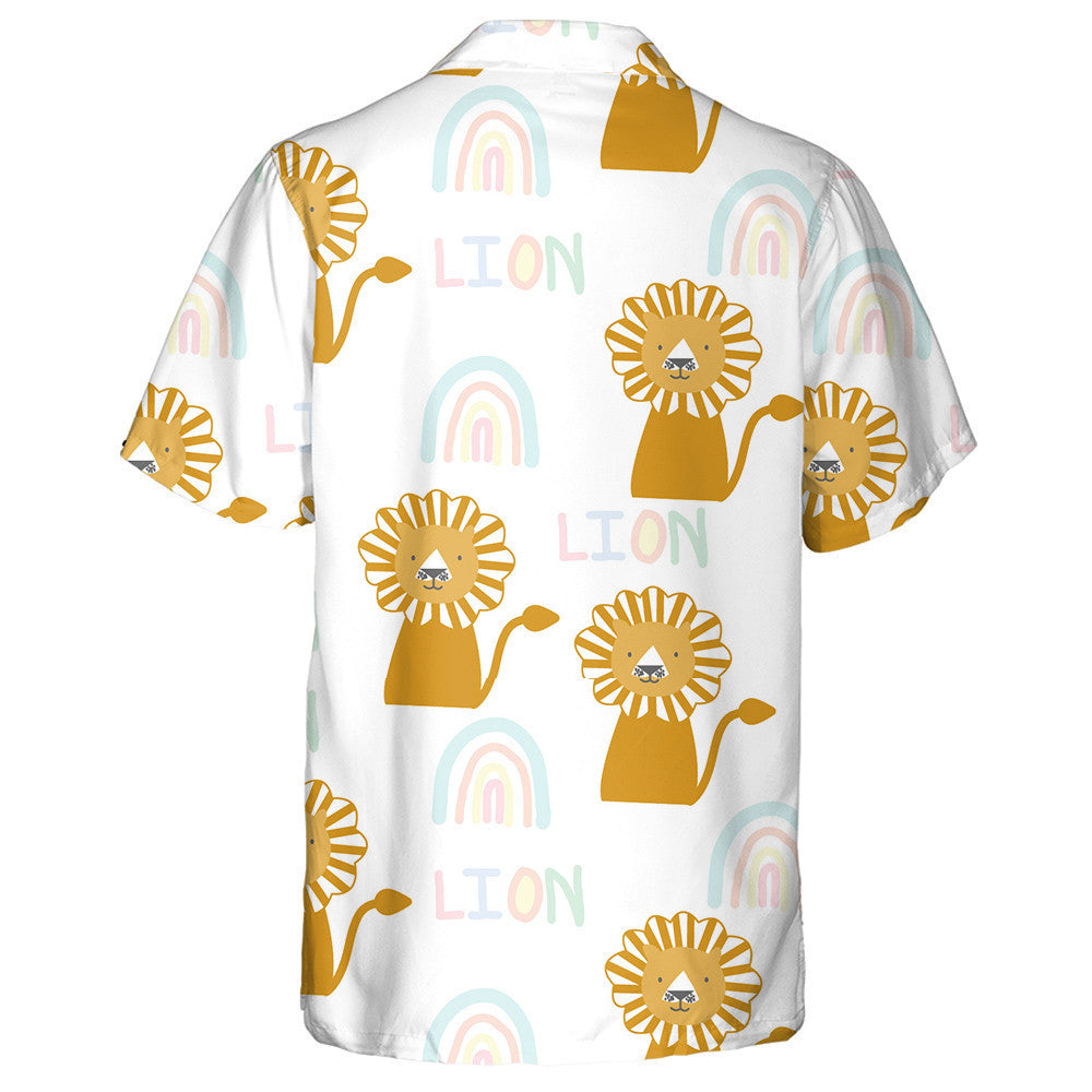 Smiling Lion With Rainbow On White Background Hawaiian Shirt, Hawaiian Shirt Gift, Christmas Gift