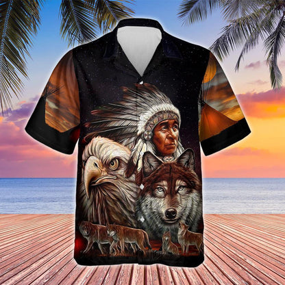 Native American Animals And Chief Design Hawaiian Shirt,Hawaiian Shirt Gift, Christmas Gift