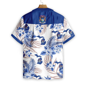 Blue Hibiscus Michigan Proud Design Hawaiian Shirt, Hawaiian For Gift