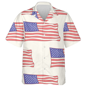 A American Flag Icon Waving Elements On Bright Background Hawaiian Shirt, Hawaiian Shirt Gift, Christmas Gift