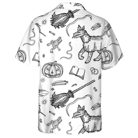 Ink Line Illustration For Halloween With Wolf Hawaiian Shirt, Hawaiian Shirt Gift, Christmas Gift