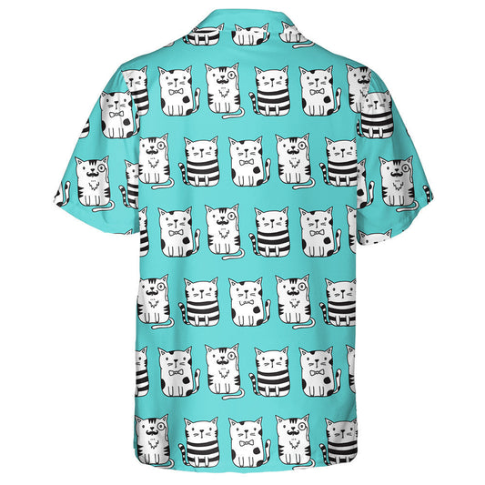 Cat Pet Cartoon Light Blue Background Hawaiian Shirt, Hawaiian Shirt Gift, Christmas Gift