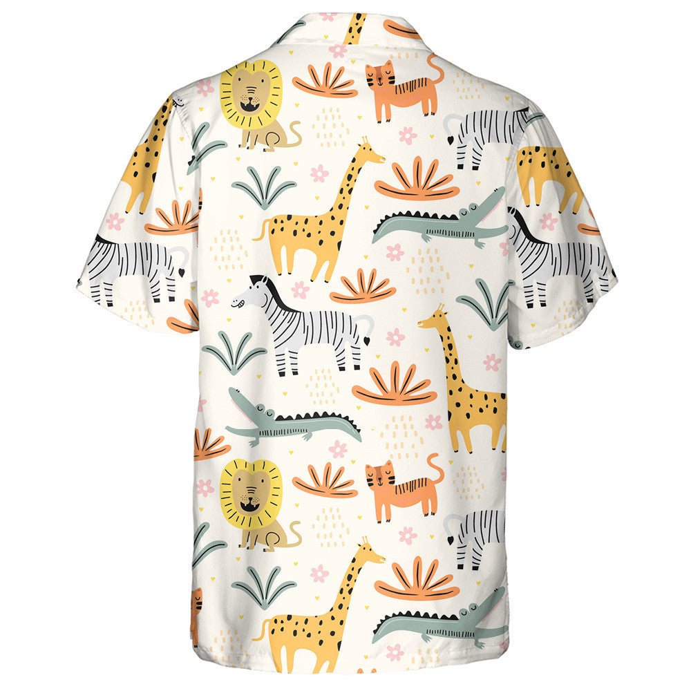 Illustrated Pattern With Cute Wild Animals Zoo Hawaiian Shirt, Hawaiian Shirt Gift, Christmas Gift