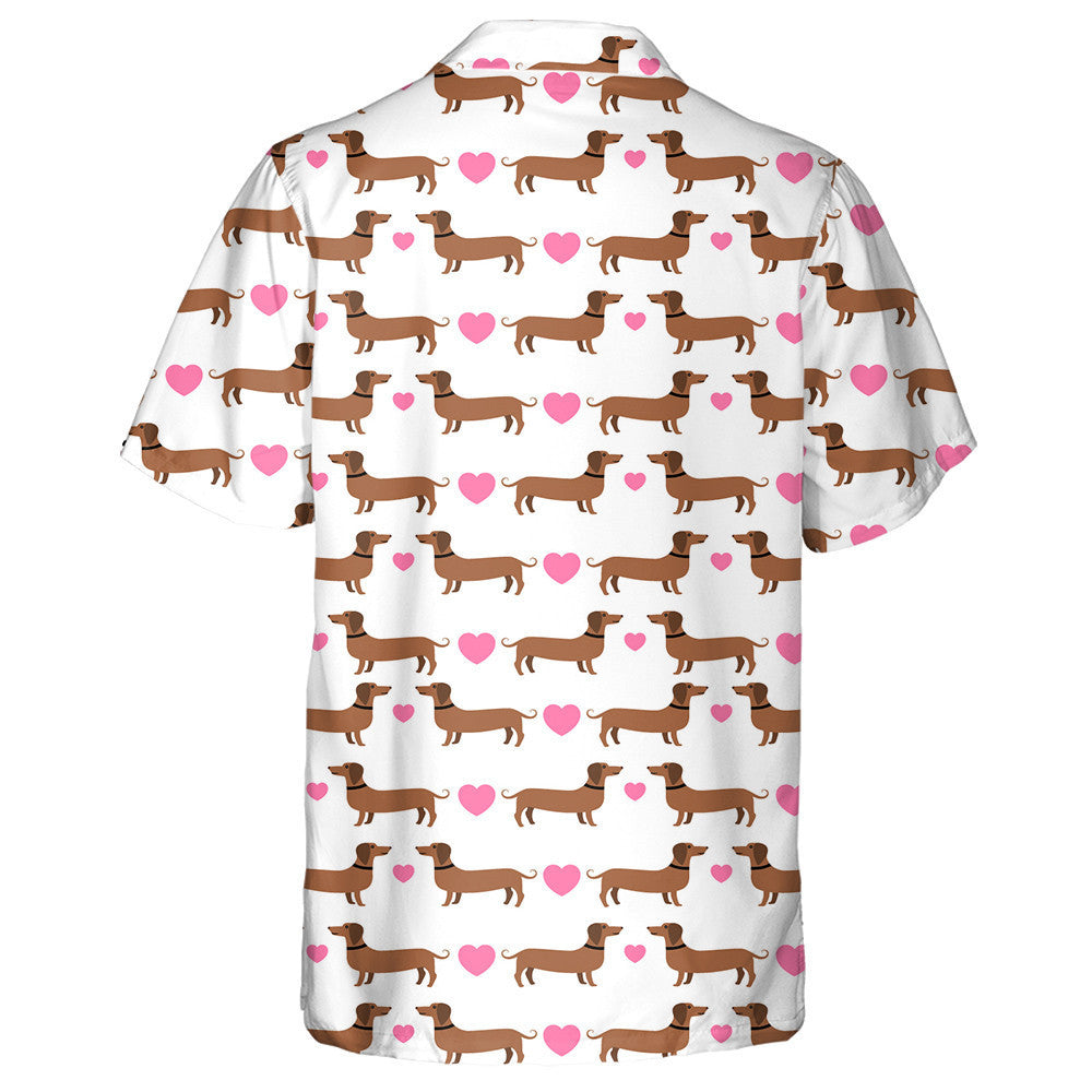 Love Day Couple Dachshund With Pink Hearts Hawaiian Shirt, Hawaiian Shirt Gift, Christmas Gift