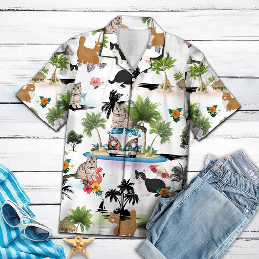 Hippie Van Munchkin Cat Enjoy Vacation Hawaiian Shirt, Hawaiian Shirt Gift, Christmas Gift