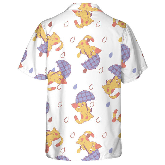 Cute Cats With Umbrella On White Hawaiian Shirt,Hawaiian Shirt Gift, Christmas Gift