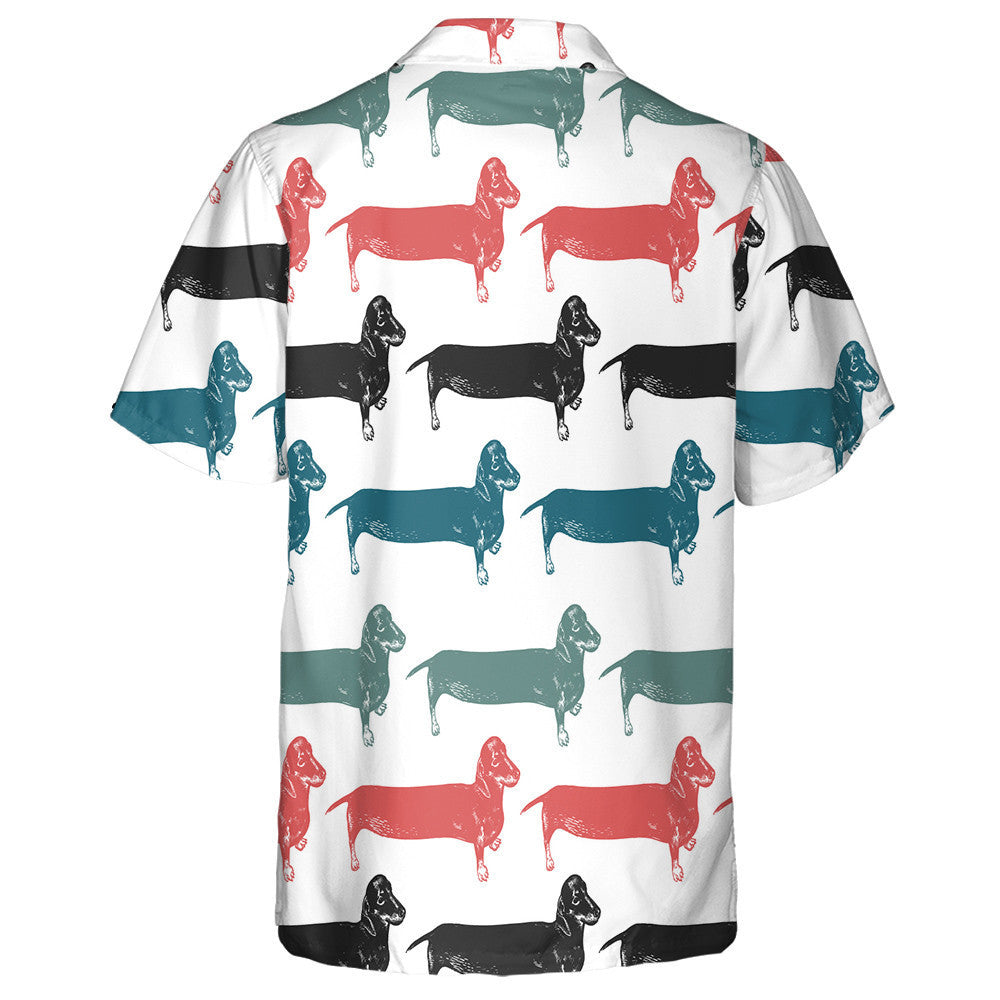 Sceitse Dachshunds Madraí Fada Dubh Dearg Agus Gorm Léine Haváís, Bronntanas Léine Haváís, Bronntanas Nollag