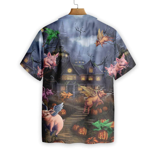 Scary Pigs Can Fly Dramatic Hawaiian Shirt,Hawaiian Shirt Gift, Christmas Gift