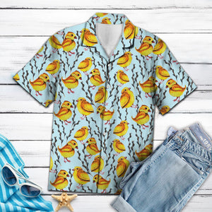 Yellow Chicken Babies On Blue Pattern Hawaiian Shirt, Hwaiian For Gift