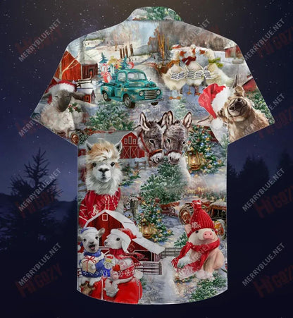 An Nollaig ar an bhFeirm Léine Gearr Haváís Samhraidh T Léinte haváís Léinte Seanré Haváíais Léinte Greannmhar Haváise, Bronntanas Léine Haváís, Bronntanas Nollag