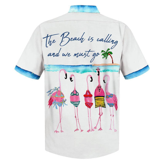 Flamingo 5 The Beach Is Calliing Design Hawaiian Shirt, Hawaiian Shirt Gift, Christmas Gift