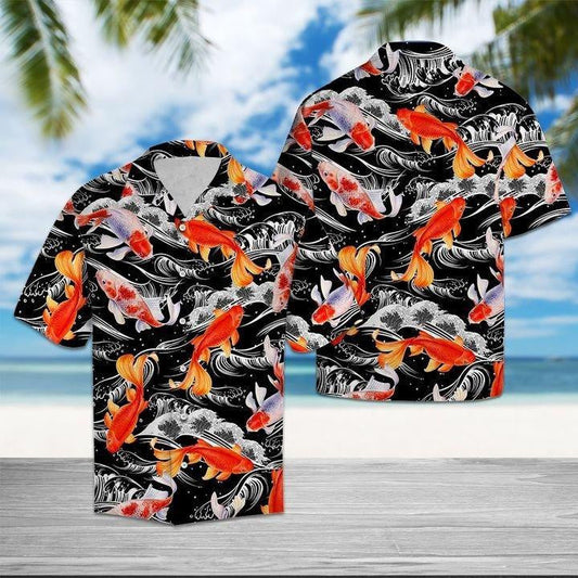 Koi Fish Wave Water Awesome Background Design Hawaiian Shirt, Hawaiian Shirt Gift, Christmas Gift