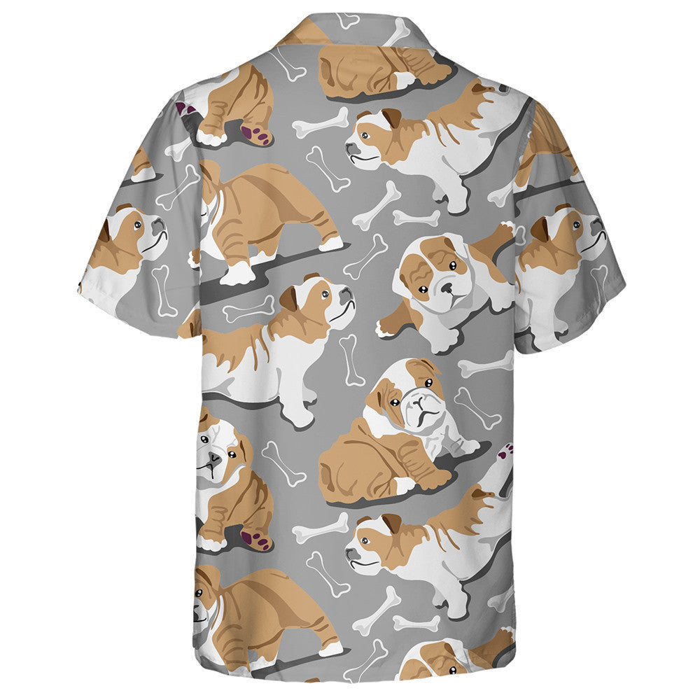 Cute Bulldog Puppies With Bones On Gray Hawaiian Shirt, Hawaiian Shirt Gift, Christmas Gift