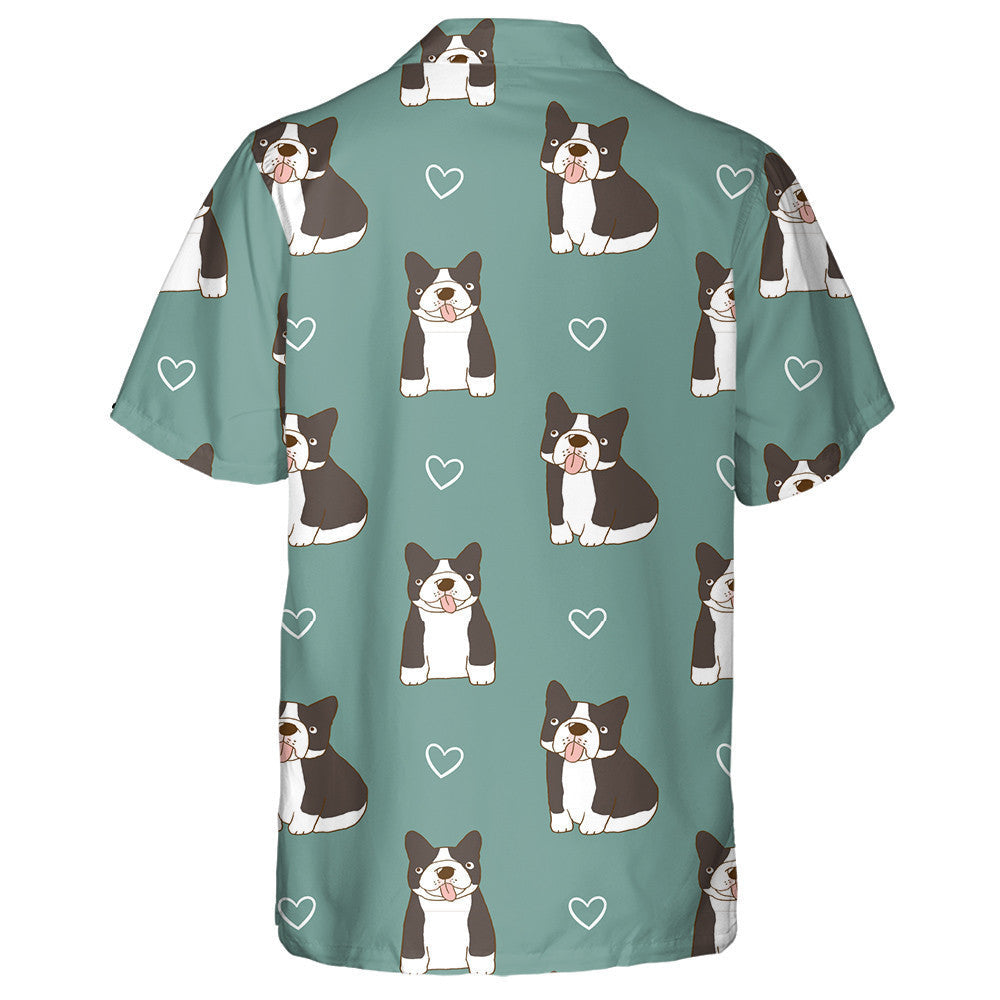 French Bulldog And Heart On Green Background Hawaiian Shirt, Hawaiian Shirt Gift, Christmas Gift