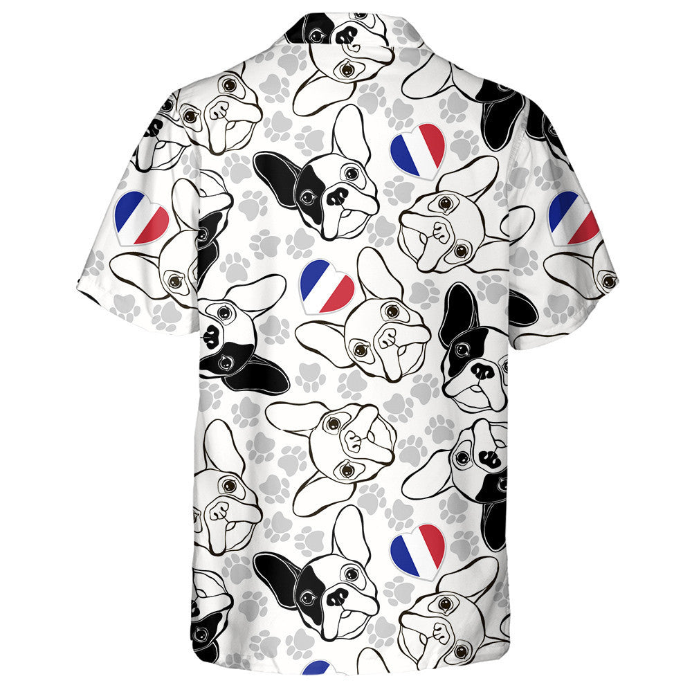 French Bulldog Paw Traces And Heart Flag Hawaiian Shirt, Hawaiian Shirt Gift, Christmas Gift