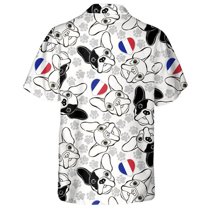 French Bulldog Paw Traces And Heart Flag Hawaiian Shirt, Hawaiian Shirt Gift, Christmas Gift