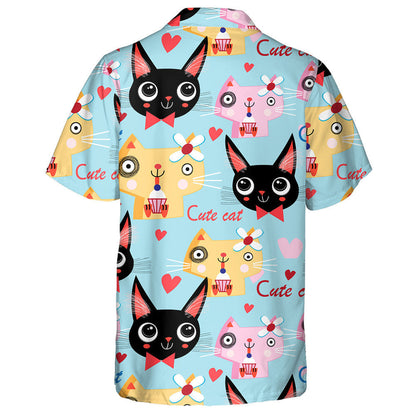 Cats In Love On A Background With Hearts Hawaiian Shirt, Hawaiian For Gift