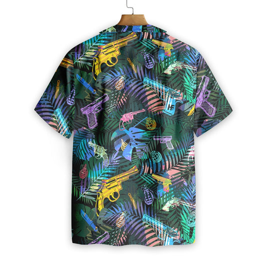 Jungle Tropical Gun Lover Pattern Design Hawaiian Shirt,Hawaiian Shirt Gift, Christmas Gift