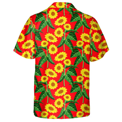 Vivid Sunflower Field On Red Background Ilustration Hawaiian Shirt, Hawaiian Shirt Gift, Christmas Gift