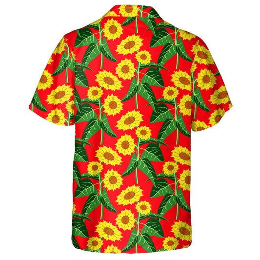 Vivid Sunflower Field On Red Background Ilustration Hawaiian Shirt, Hawaiian Shirt Gift, Christmas Gift