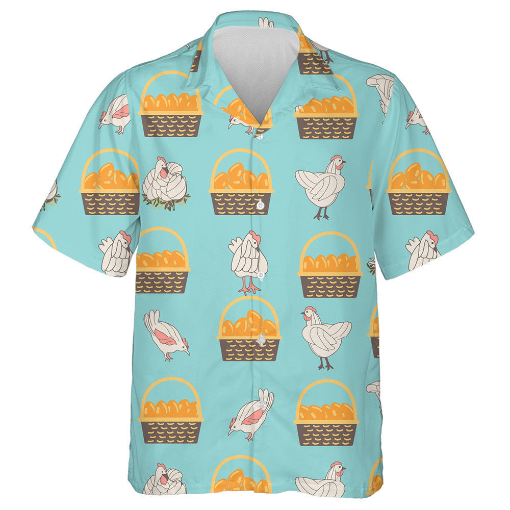 Funny Chicken And Basket With Eggs Hawaiian Shirt,Hawaiian Shirt Gift, Christmas Gift