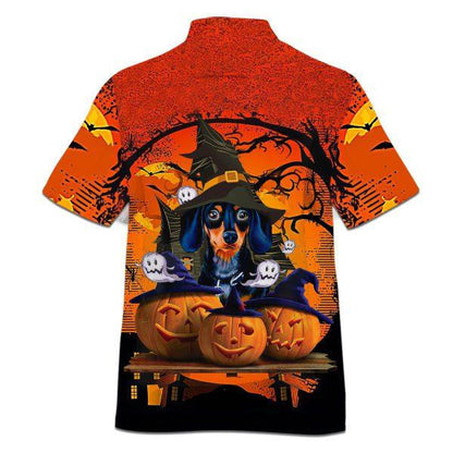 Dachshund And Pumpkin Happy Halloween Dramatic Hawaiian Shirt,Hawaiian Shirt Gift, Christmas Gift