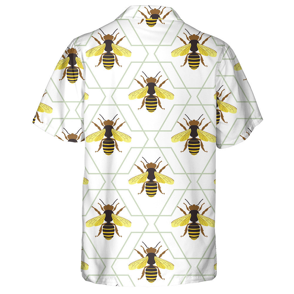 Honeycomb And Cute Hand Drawing Bees Hawaiian Shirt, Hawaiian For Gift