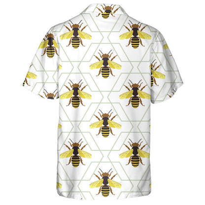 Honeycomb And Cute Hand Drawing Bees Hawaiian Shirt, Hawaiian For Gift