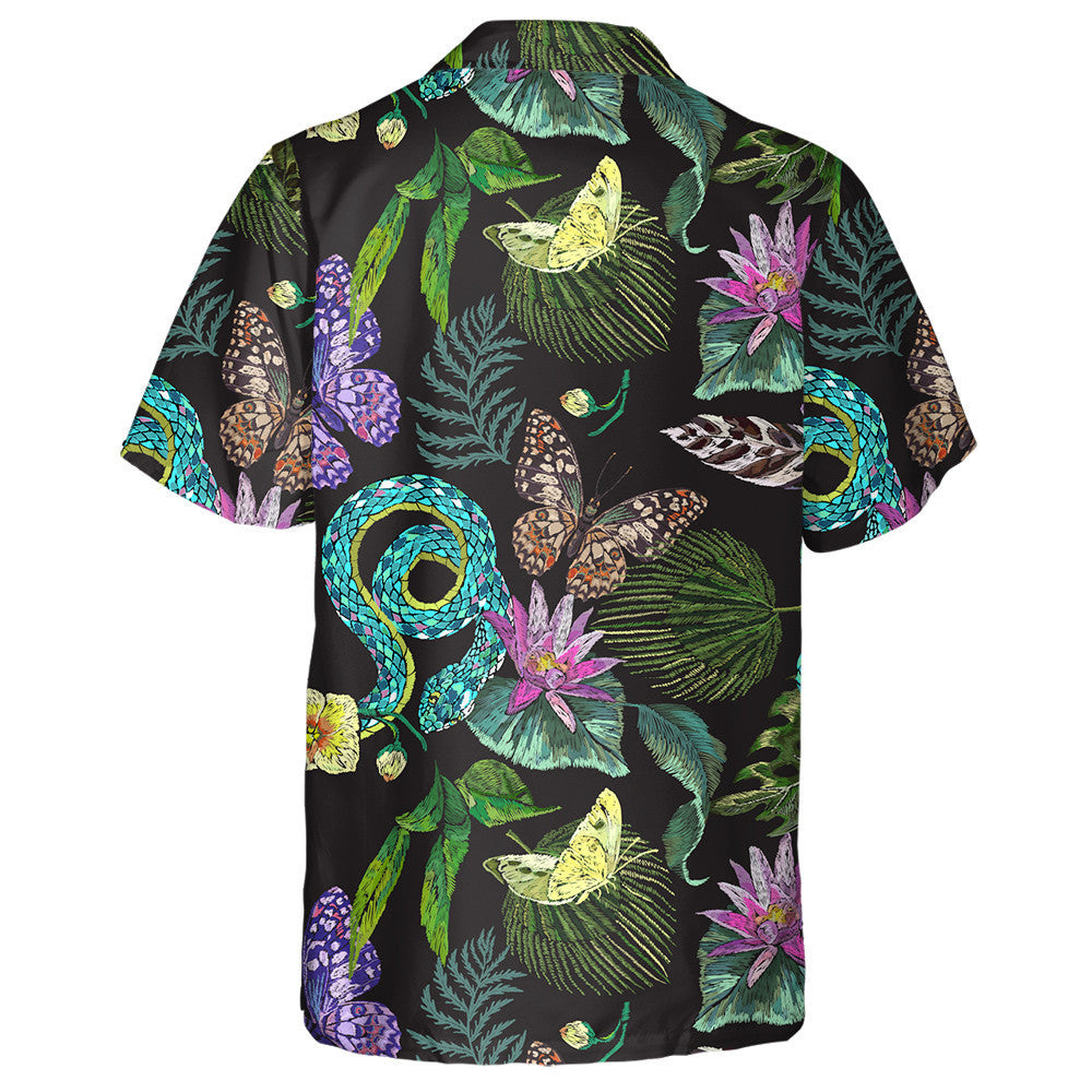 Hand Drawn Butterflies Snake And Tropical Flowers Hawaiian Shirt, Hawaiian Shirt Gift, Christmas Gift