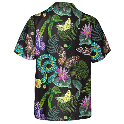 Hand Drawn Butterflies Snake And Tropical Flowers Hawaiian Shirt, Hawaiian Shirt Gift, Christmas Gift