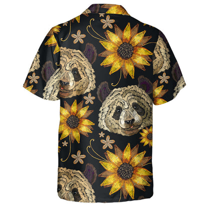 Cool Fashion Embroidery Panda Head And Sunflowers Hawaiian Shirt, Hawaiian Shirt Gift, Christmas Gift