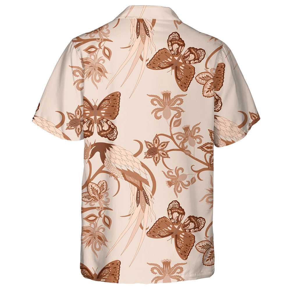 Hand Drawn Ethnic Flowers Bird And Butterly Hawaiian Shirt, Hawaiian Shirt Gift, Christmas Gift