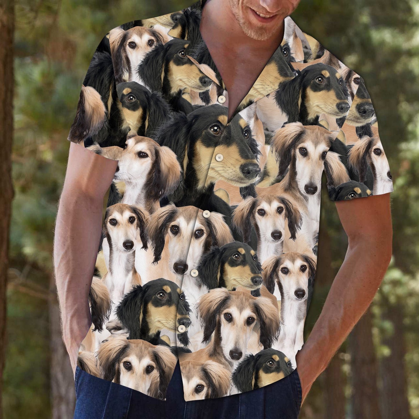 Saluki Awesome Dog Group Face Themed Hawaiian Shirt,Hawaiian Shirt Gift, Christmas Gift