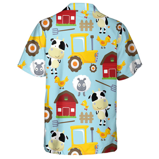 Farm Field Theme Cartoon Cow And Tractor Hawaiian Shirt, Hawaiian Shirt Gift, Christmas Gift