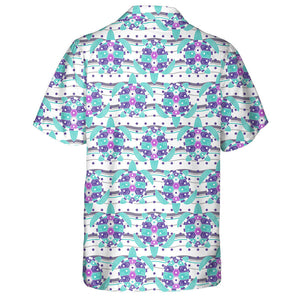 Little Cute Turtle Silhouette With Waves Hawaiian Shirt, Hawaiian For Gift