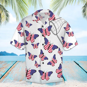 Amazing Butterflies With American Flag Pattern Hawaiian Shirt, Hawaiian For Gift