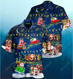 Beautiful Christmas Music Santa Claus Cute Cartoon Pattern Hawaiian Shirt, Hawaiian Shirt Gift, Christmas Gift.