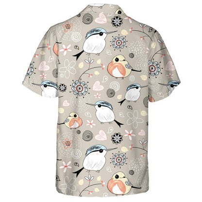 Sad Bird With Natural Floral And Heart Hawaiian Shirt, Hawaiian Shirt Gift, Christmas Gift