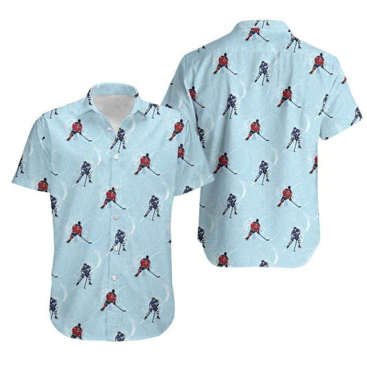 Hockey Player Tropical On Blue Hawaiian Shirt, Hawaiian For Gift
