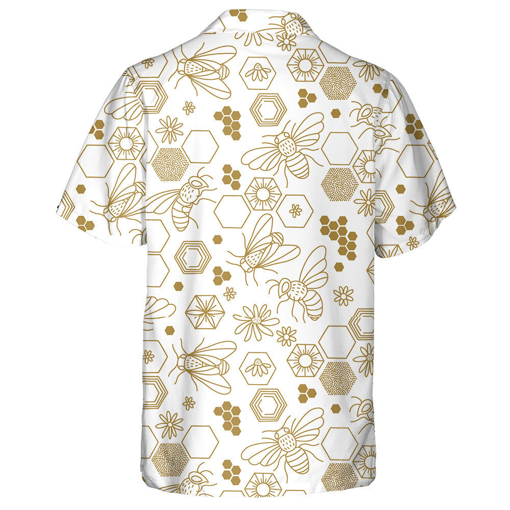 Watercolor Bee Honeycomb Daisy Line Art Hawaiian Shirt, Hawaiian Shirt Gift, Christmas Gift