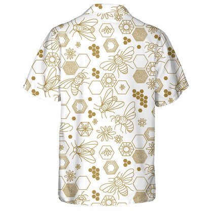 Watercolor Bee Honeycomb Daisy Line Art Hawaiian Shirt, Hawaiian Shirt Gift, Christmas Gift